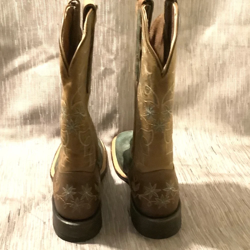 tony lama womens reptile square toe leather sole boots Sz 9B western cowgirl - Picture 10 of 11